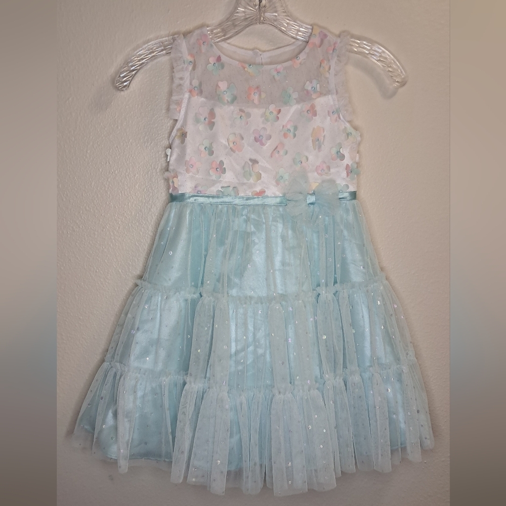 Floral and Blue Tiered Dress